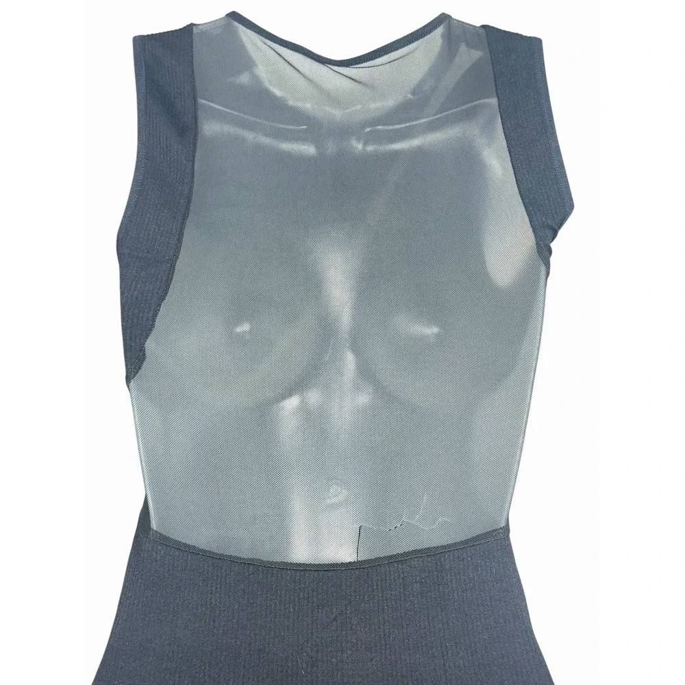 Free People Intimately Black Ribbed Bodycon‎ Midi Dress Mesh Panel M/L Edgy